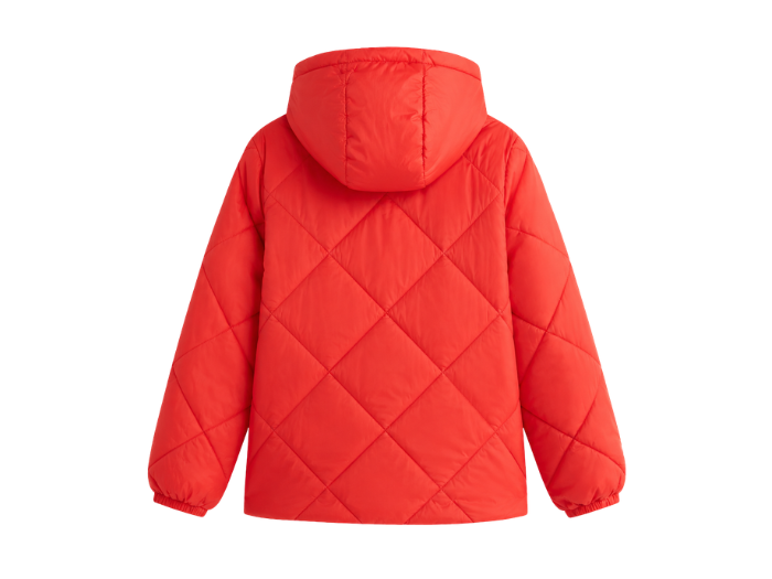 Diamond-Quilted Hooded Duck Down Puffer Jacket – Coral Red | B2B Low MOQ