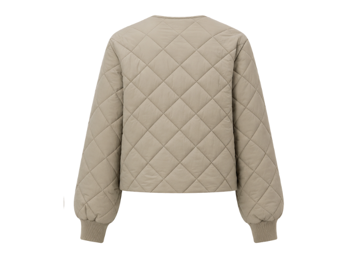 Women’s Diamond-Quilted Round-Neck Duck Down Jacket – Beige | B2B Low MOQ