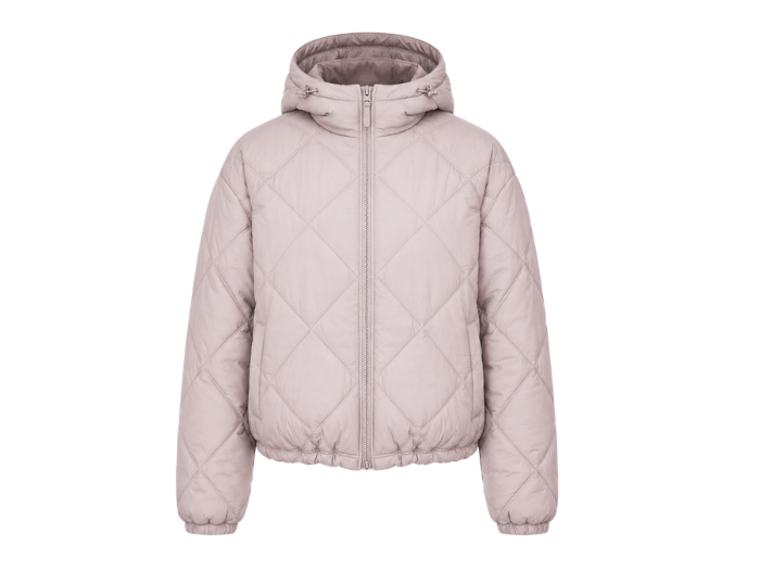Women’s Short Hooded Duck Down Puffer Jacket – Pale Pink | B2B Low MOQ front design preview