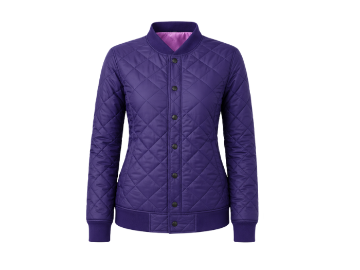 Diamond-Quilted Snap-Button Goose Down Jacket – Purple | B2B Low MOQ