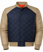 Men’s Contrast-Panel Diamond-Quilted Goose Down Jacket – Navy Blue and Champagne Beige | B2B Low MOQ