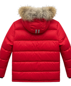 Plush-Trim Hooded Goose Down Puffer Jacket – Red | B2B Low MOQ