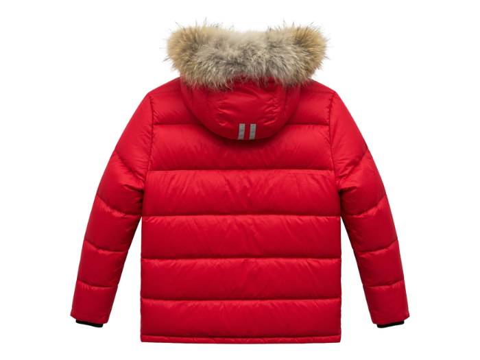 Plush-Trim Hooded Goose Down Puffer Jacket – Red | B2B Low MOQ