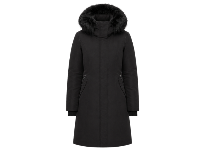 Women’s Black Fur Trim Hooded Long Coat B2B Low MOQ Winter Manufacturer