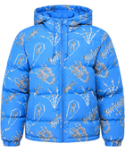 Hooded All-Over Print Sublimated Puffer Jacket – Light Blue and Silver Abstract Print | B2B Low MOQ