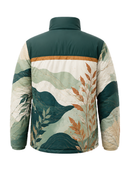 Panel-Print Sublimated Puffer Jacket – Dark Green and Cream Botanical Graphic | B2B Low MOQ
