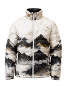Mountain-Print Sublimated Puffer Jacket – White, Grey and Black Landscape Graphic | B2B Low MOQ