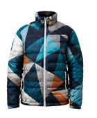 Geometric-Print Sublimated Puffer Jacket – Teal, Navy, White and Tan | B2B Low MOQ