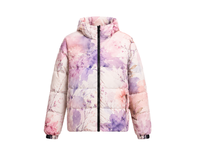 Hooded Floral-Print Sublimated Puffer Jacket – Soft Pink, Lavender, Ivory and Purple | B2B Low MOQ