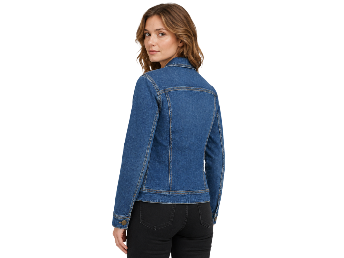 B2B Women’s Fitted Button-Front Denim Jacket Dark Blue B2B