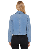 B2B Women’s Light Blue Cropped Denim Jacket Low MOQ Denim Manufacturer