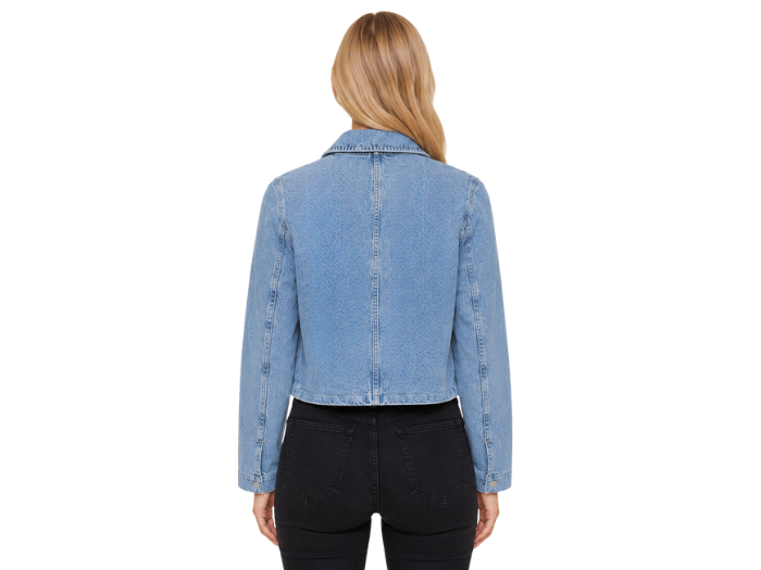 B2B Women’s Light Blue Cropped Denim Jacket Low MOQ Denim Manufacturer