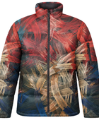 Layered Abstract-Print Sublimated Puffer Jacket – Rust Red, Tan, Navy and Teal | B2B Low MOQ