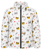 Playful Icon-Print Sublimated Puffer Jacket – White with Multicolour Motifs | B2B Low MOQ