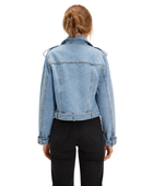 Custom Women’s Belted Moto Denim Jacket B2B Low MOQ Denim Manufacturer