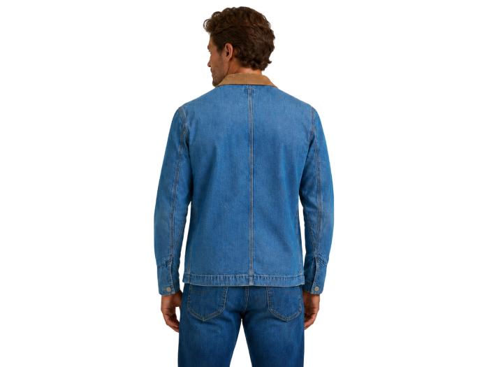 B2B Men’s Blue Contrast-Collar Denim Chore Jacket