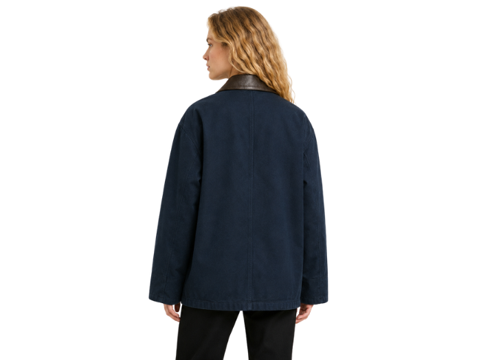 Contrast-Collar Denim Chore Jacket Dark Navy B2B