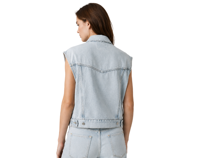 Women’s Light Blue Sleeveless Denim Vest | B2B Low MOQ Denim Manufacturer