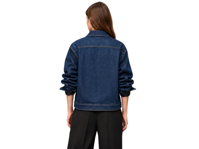 B2B Women’s Zip-Front Denim Jacket Dark Blue Low MOQ