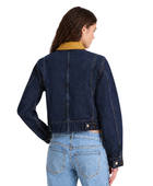 Wholesale Cropped Contrast-Collar Denim Jacket Women’s Dark Blue B2B