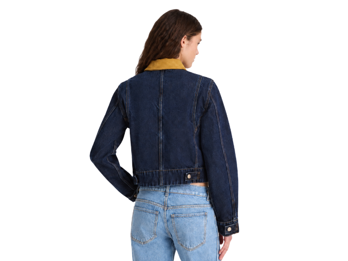 Wholesale Cropped Contrast-Collar Denim Jacket Women’s Dark Blue B2B