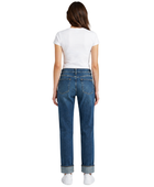 Straight Leg Denim Pants Dark Blue Wash Turn Up Hem | B2B Low MOQ