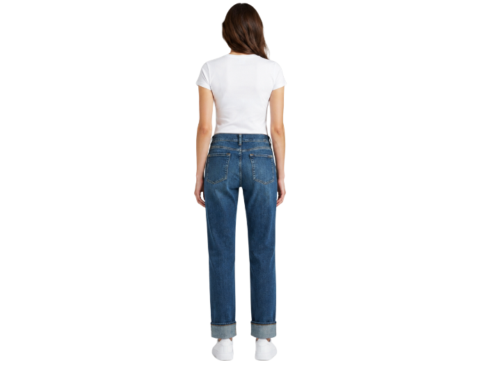 Straight Leg Denim Pants Dark Blue Wash Turn Up Hem | B2B Low MOQ