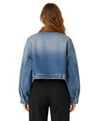 B2B Custom Cropped Contrast-Collar Denim Jacket Women’s Light Blue