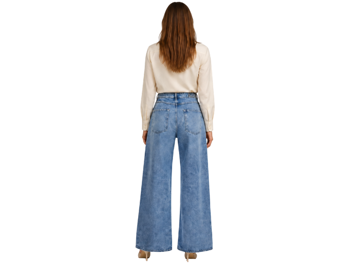 Wide Leg Denim Pants Light Blue Faded Wash | B2B Low MOQ
