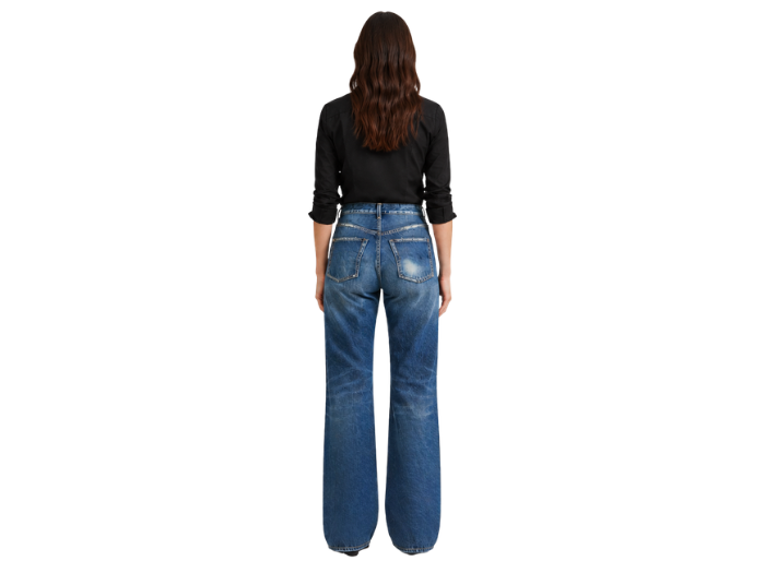 Straight Leg Denim Pants Mid Blue Distressed Wash | B2B Low MOQ