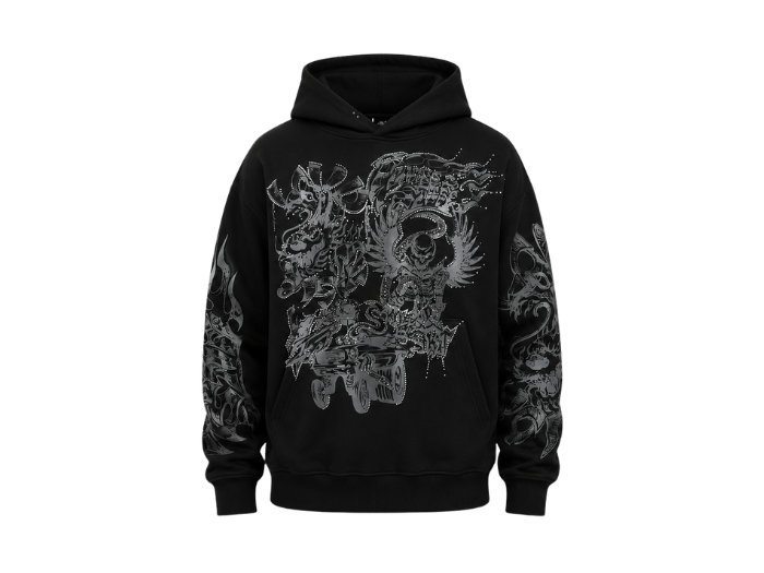 Custom Screen Printed Rhinestone Hoodie B2B Winter Hoodie Black