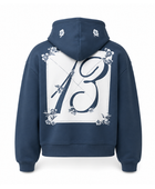 B2B Floral Embroidery Pullover Hoodie Dark Blue Low MOQ Winter Hoodie Manufacturer