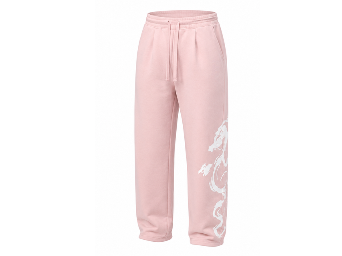 Balloon Fit Screen Printed Washed Sweatpants Light Pink Dragon Graphic | B2B Low MOQ front design preview
