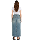 Custom Women’s Side-Slit Denim Maxi Skirt Blue B2B