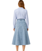 Women’s Panelled A-Line Denim Midi Skirt Light Blue B2B