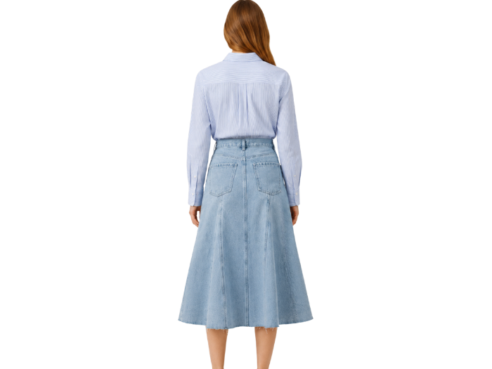 Women’s Panelled A-Line Denim Midi Skirt Light Blue B2B