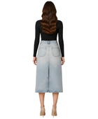 B2B Button-Front Denim Midi Skirt Women’s Light Blue Custom