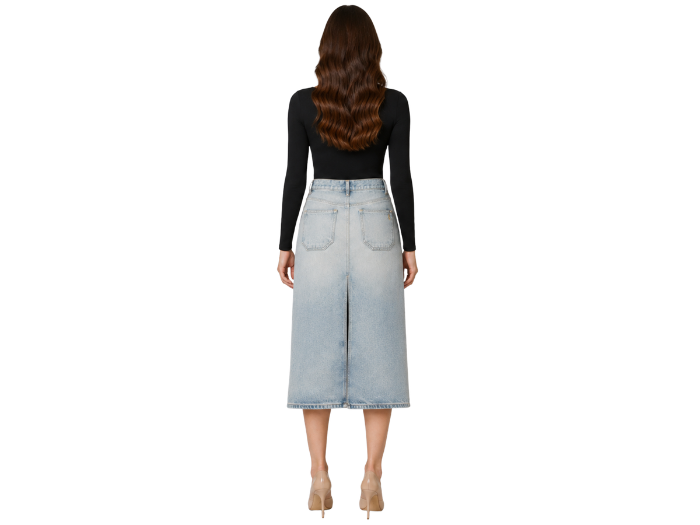 B2B Button-Front Denim Midi Skirt Women’s Light Blue Custom