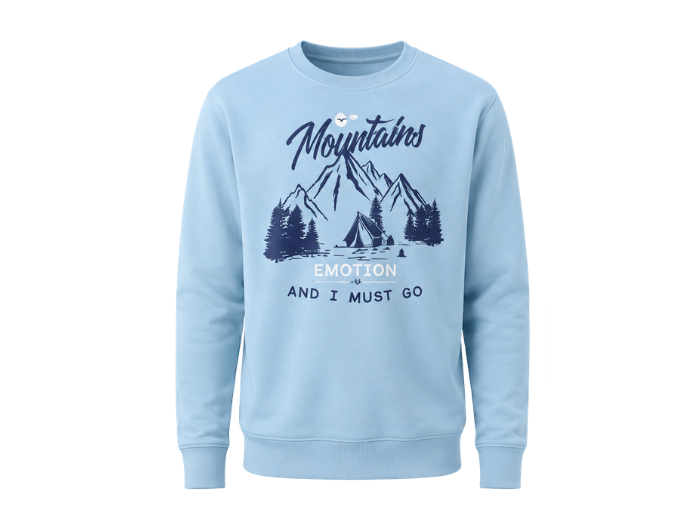 Men's Crewneck Sweatshirt Light Blue Mountain Screen Print | B2B Low MOQ front design preview