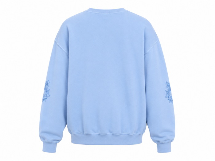 Oversized Sweatshirt Washed Light Blue Ornate Puff Screen Print | B2B Low MOQ