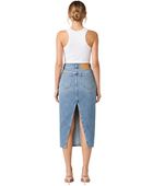 Custom Wash Straight Denim Midi Skirt Women’s Medium Blue Low MOQ