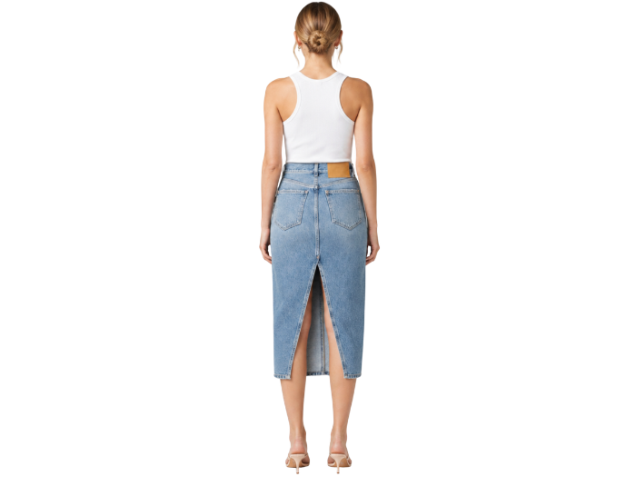 Custom Wash Straight Denim Midi Skirt Women’s Medium Blue Low MOQ