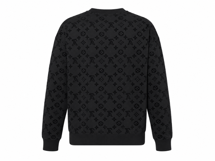 Crewneck Sweatshirt Black Velvet Self Textured Pattern | B2B Low MOQ