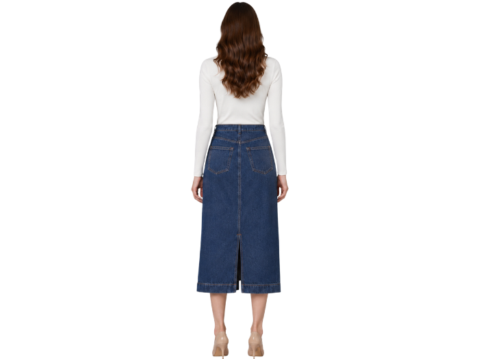 B2B High-Waisted Straight Denim Midi Skirt Low MOQ Denim Manufacturer