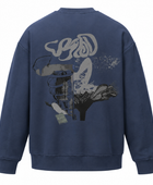 Oversized Crewneck Sweatshirt Blue Abstract Cat Screen Print | B2B Low MOQ