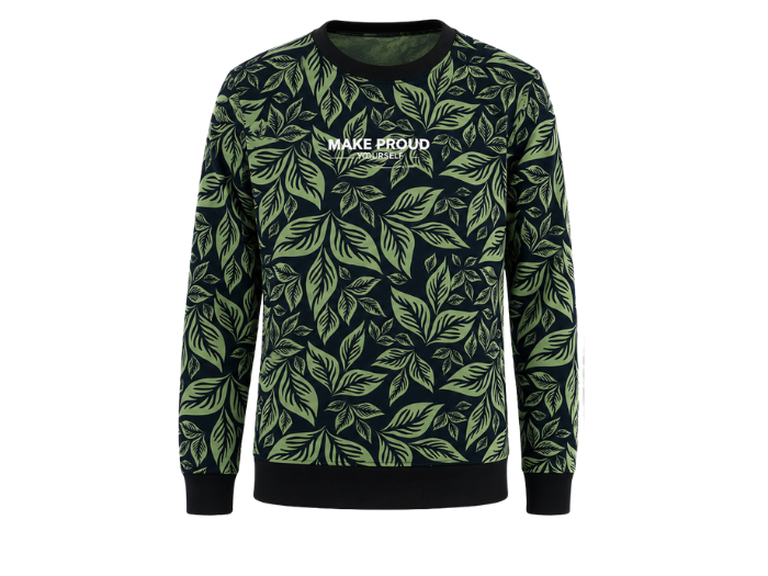 Men's Crewneck Sweatshirt Black Green Leaf All Over Print | B2B Low MOQ