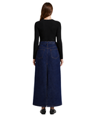B2B High-Waisted Dark Blue Denim Maxi Skirt Custom Denim Manufacturer