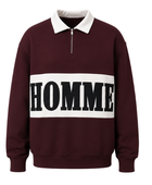 Quarter Zip Sweatshirt Burgundy Contrast Chest Band Embroidery | B2B Low MOQ