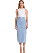 Custom High-Waisted Button-Front Light Blue Denim Midi Skirt