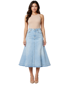 B2B High-Waisted Light Wash Flared Denim Midi Skirt
